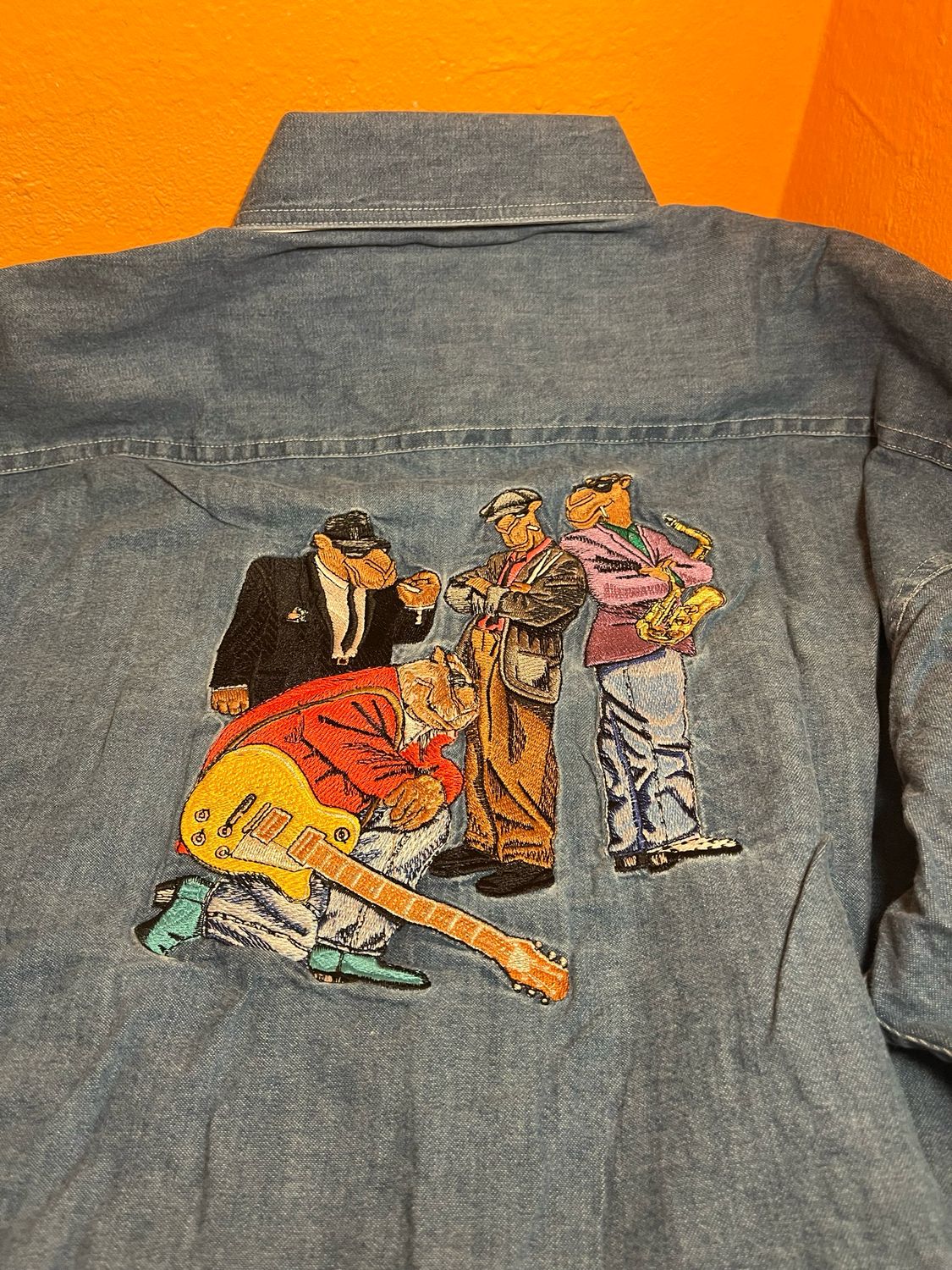 1990s XL Camel Hard Pack Denim Button Down Shirt