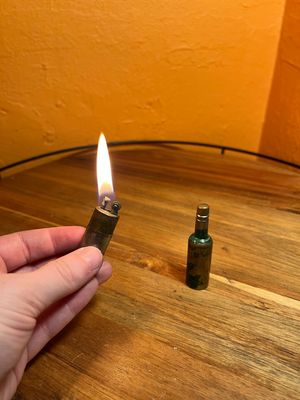 Worn Green &amp; Brass Bottle Lighter