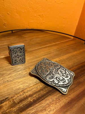 2003 Marlboro Western Belt Buckle Zippo Lighter Combo