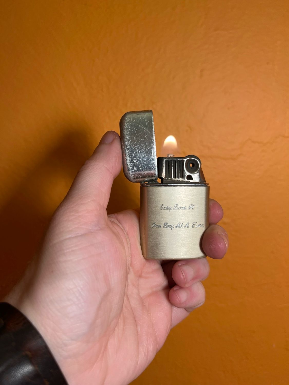 Customized ‘Easy Does It One Day At A Time’ Ronson Typhoon British Empire Made Lighter