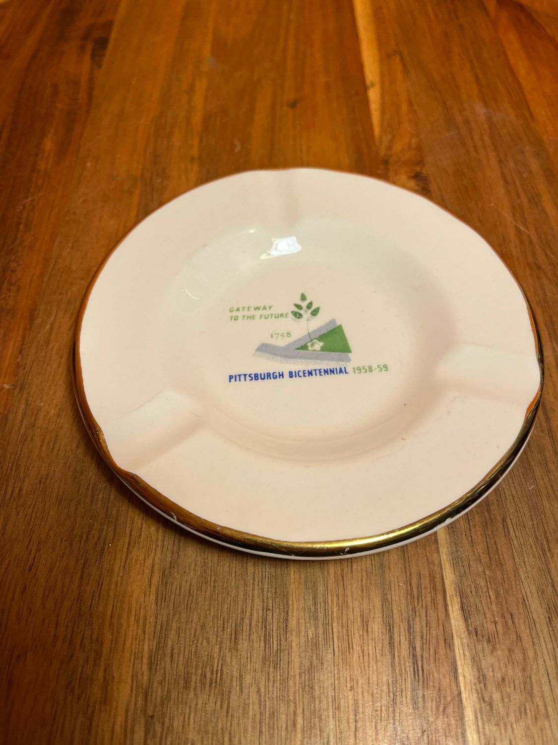 1958 Pittsburgh Bicentennial 22k Gilded Ashtray