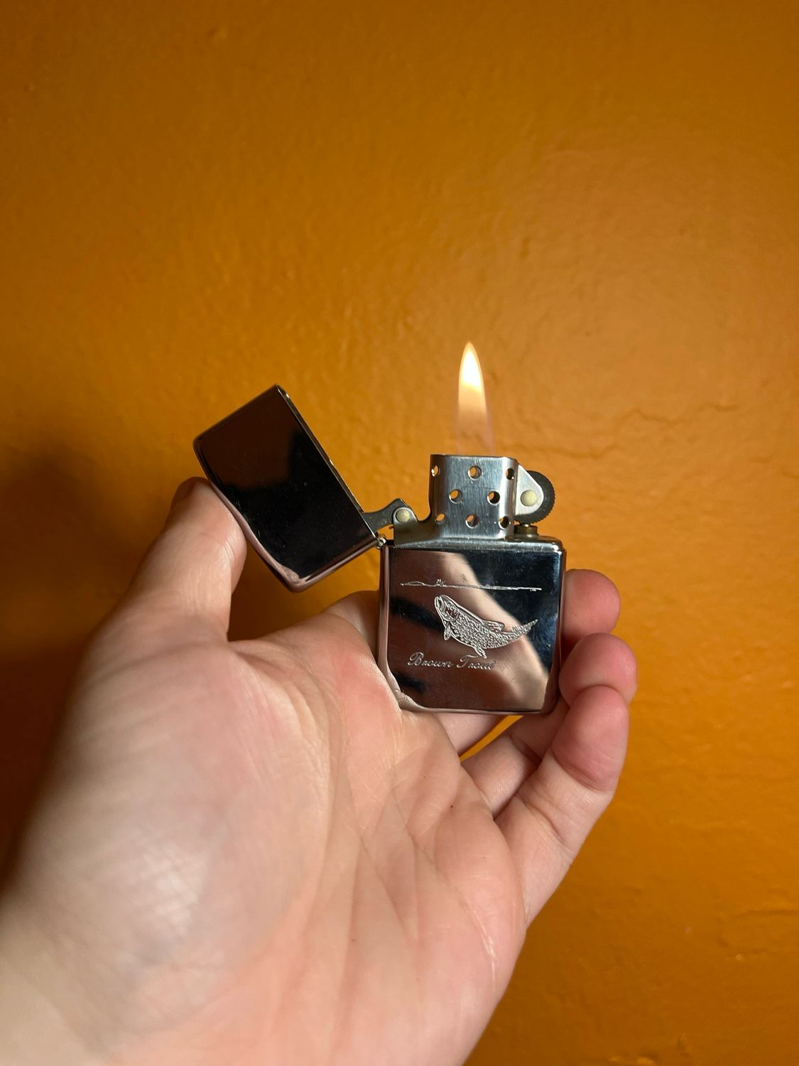 1986 Brown Trout Mirrored Zippo Lighter