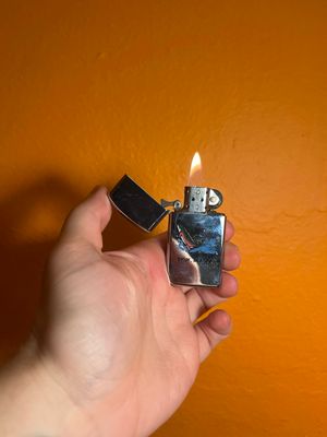 1986 Ekuk Alaska Souvenir Rainbow Trout Mirrored Zippo Slim Lighter