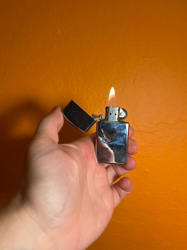 1986 Ekuk Alaska Souvenir Rainbow Trout Mirrored Zippo Slim Lighter