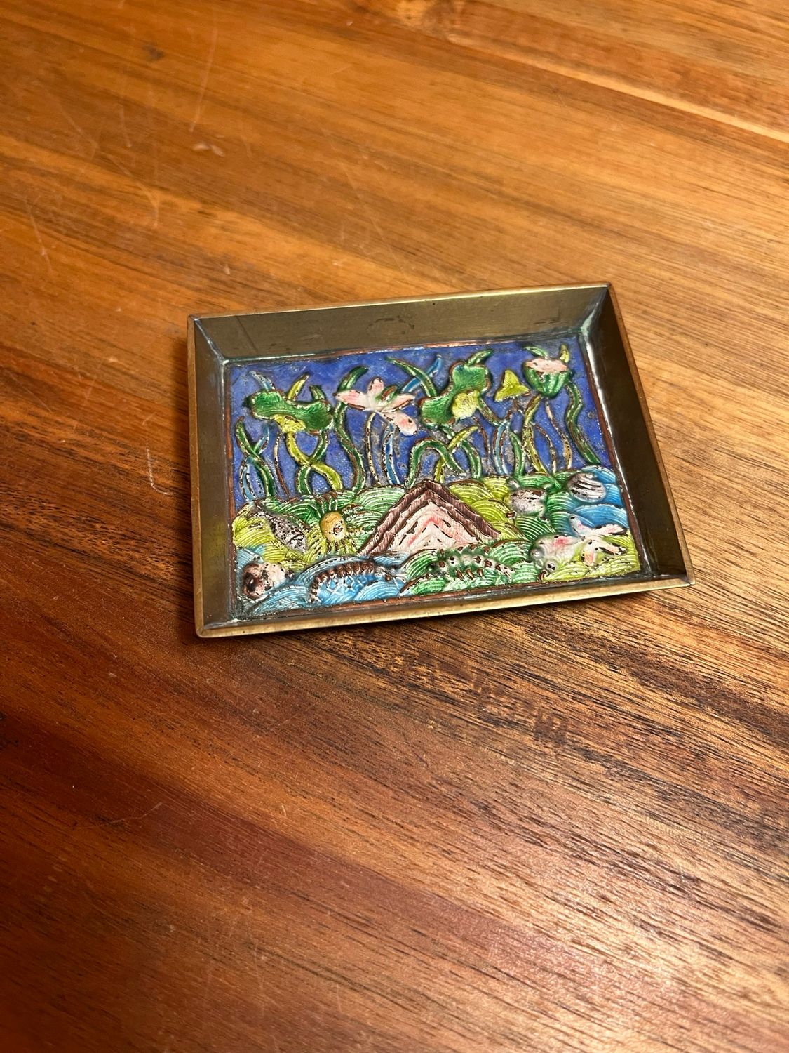 Chinese Enamel Fish Scene Ashtray