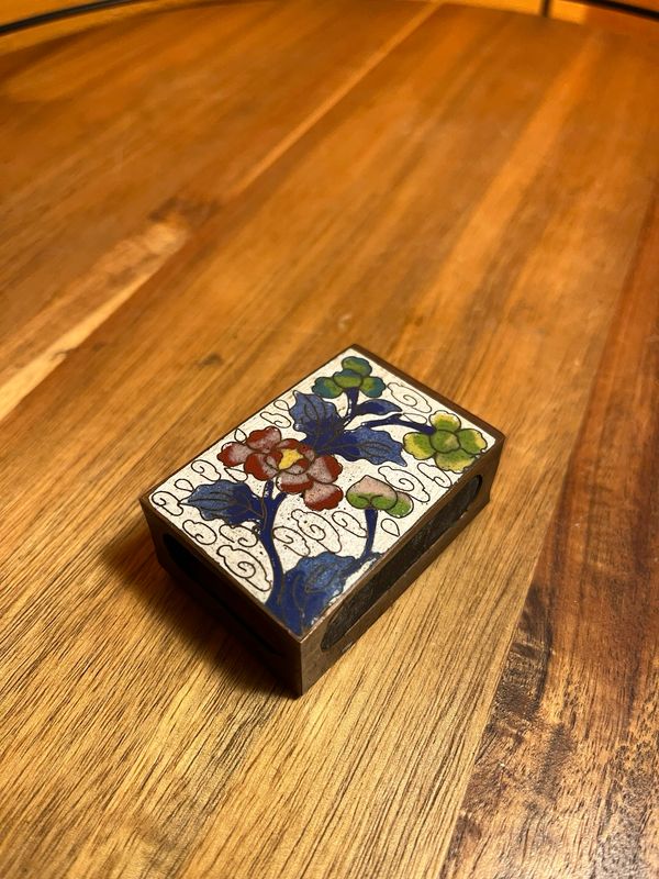 Peony &amp; Clouds Cloisonné Matchbox Holder