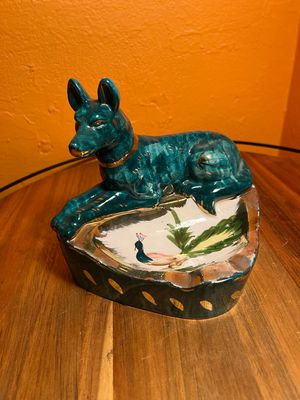 Orientalist Style Pseudo Egyptian Dog &amp; Peacock Ashtray