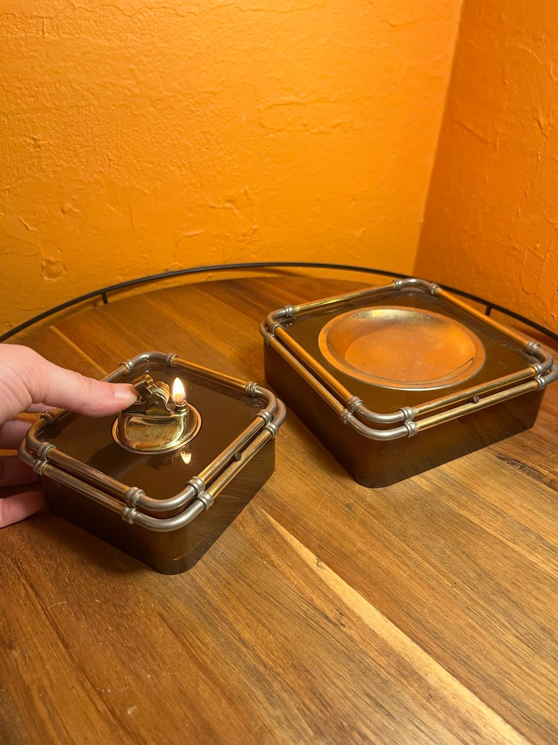 Industrial Pipes Table Lighter Ashtray Set