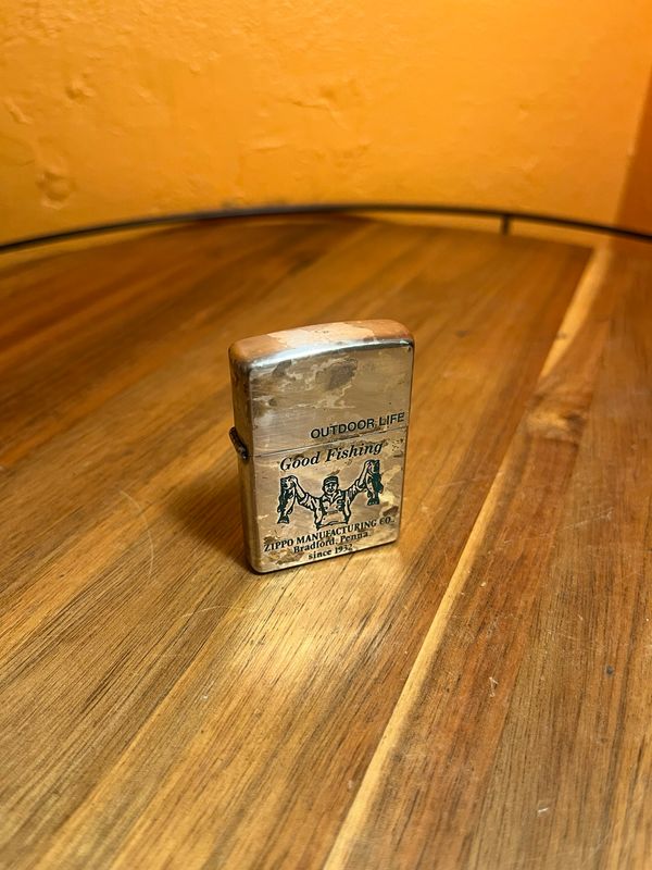 1996 Distressed Outdoor Life Good Fishing Zippo Manufacturing Lighter