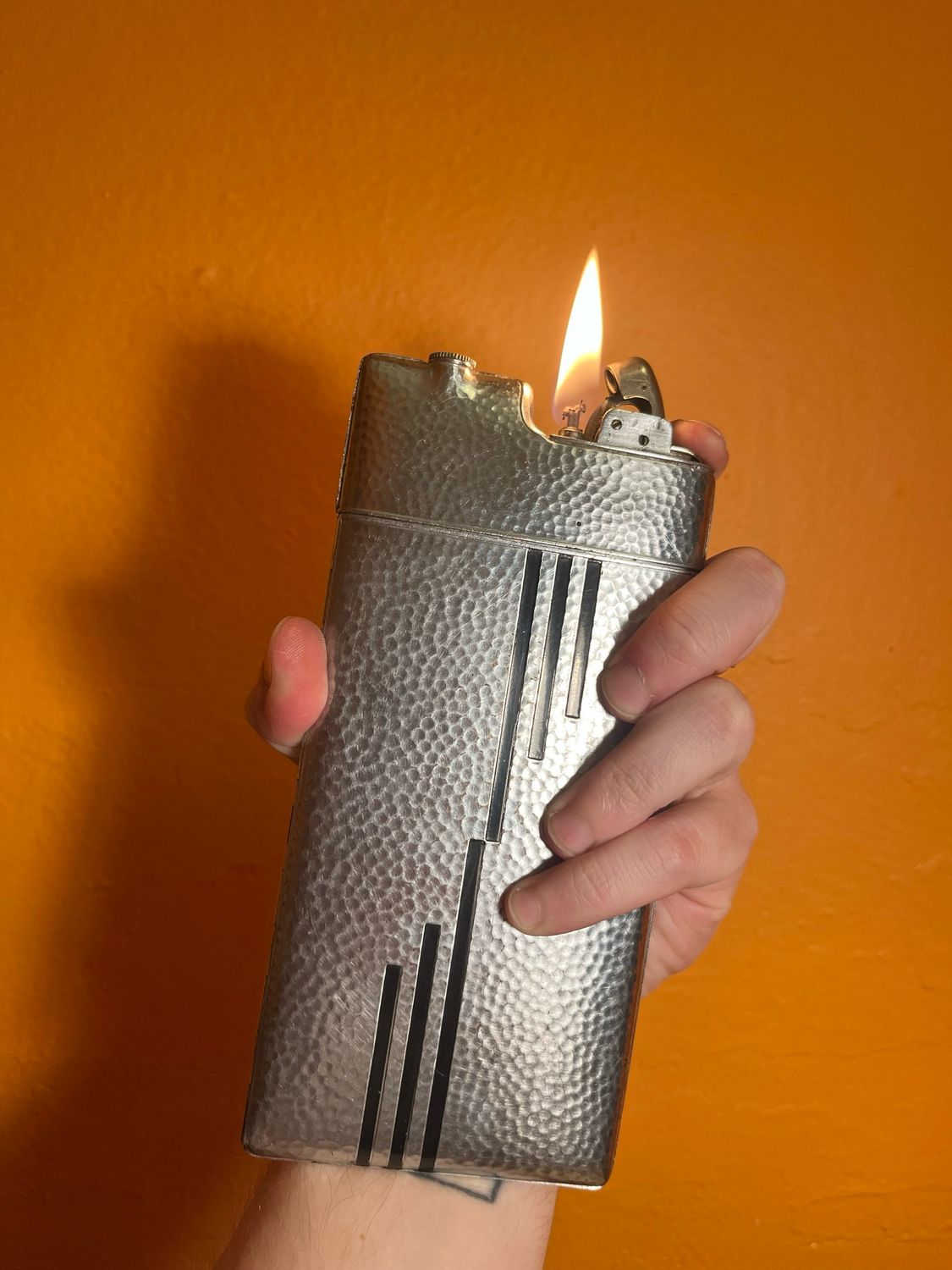 Evans Striped Hammerstruck Long Cigarette Case Lighter