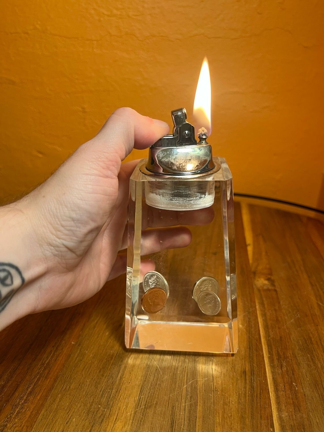 1960s Lucite Canadian Coins Table Lighter