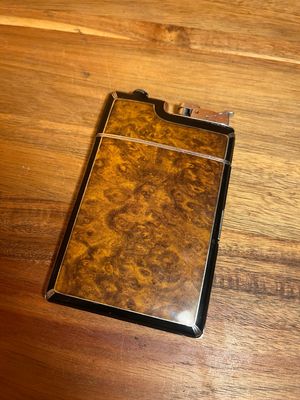 Evans Caramel Wood Grain Pattern Cigarette Case Lighter
