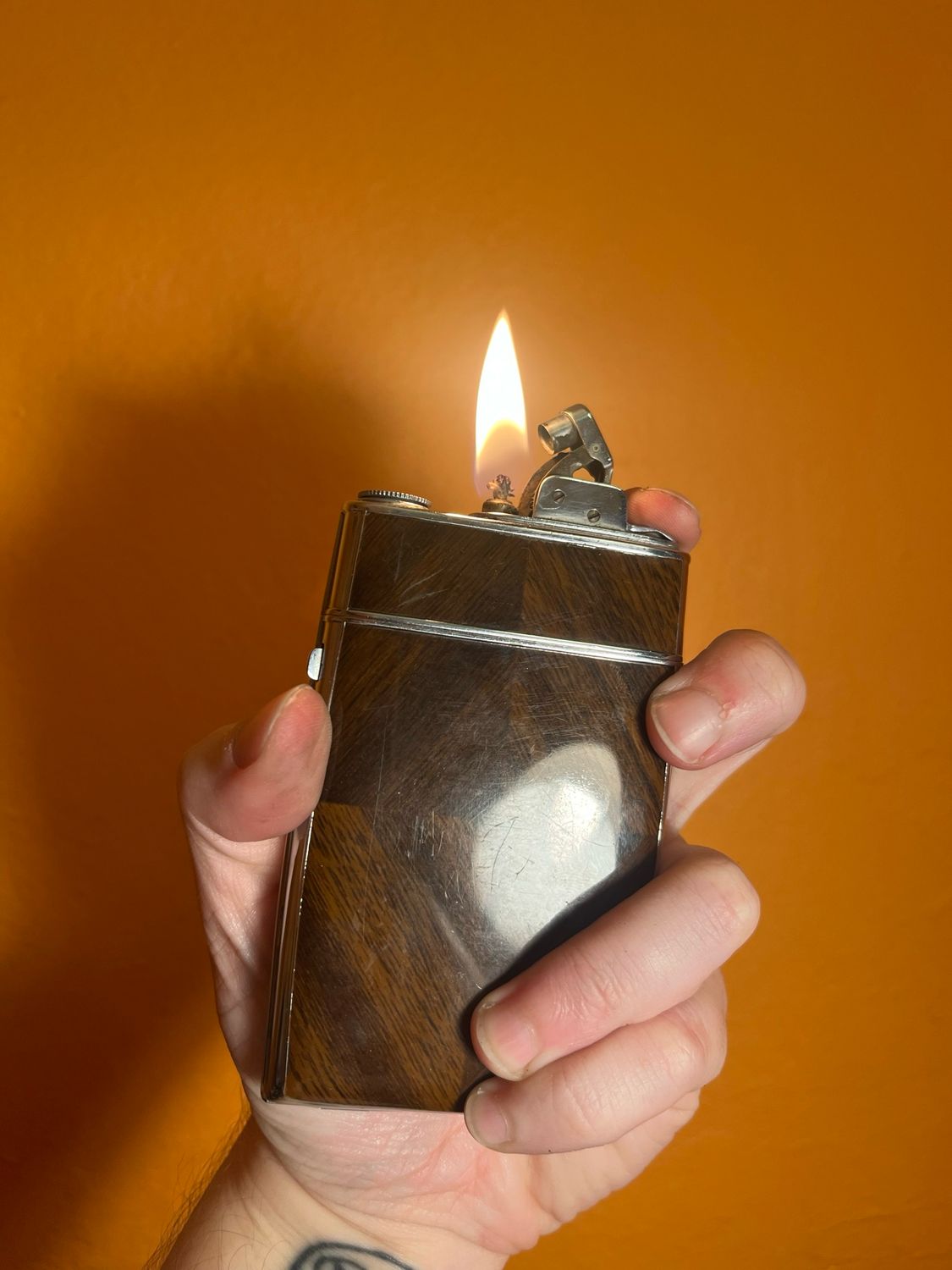 Evans Wood Grain Cigarette Case Lighter