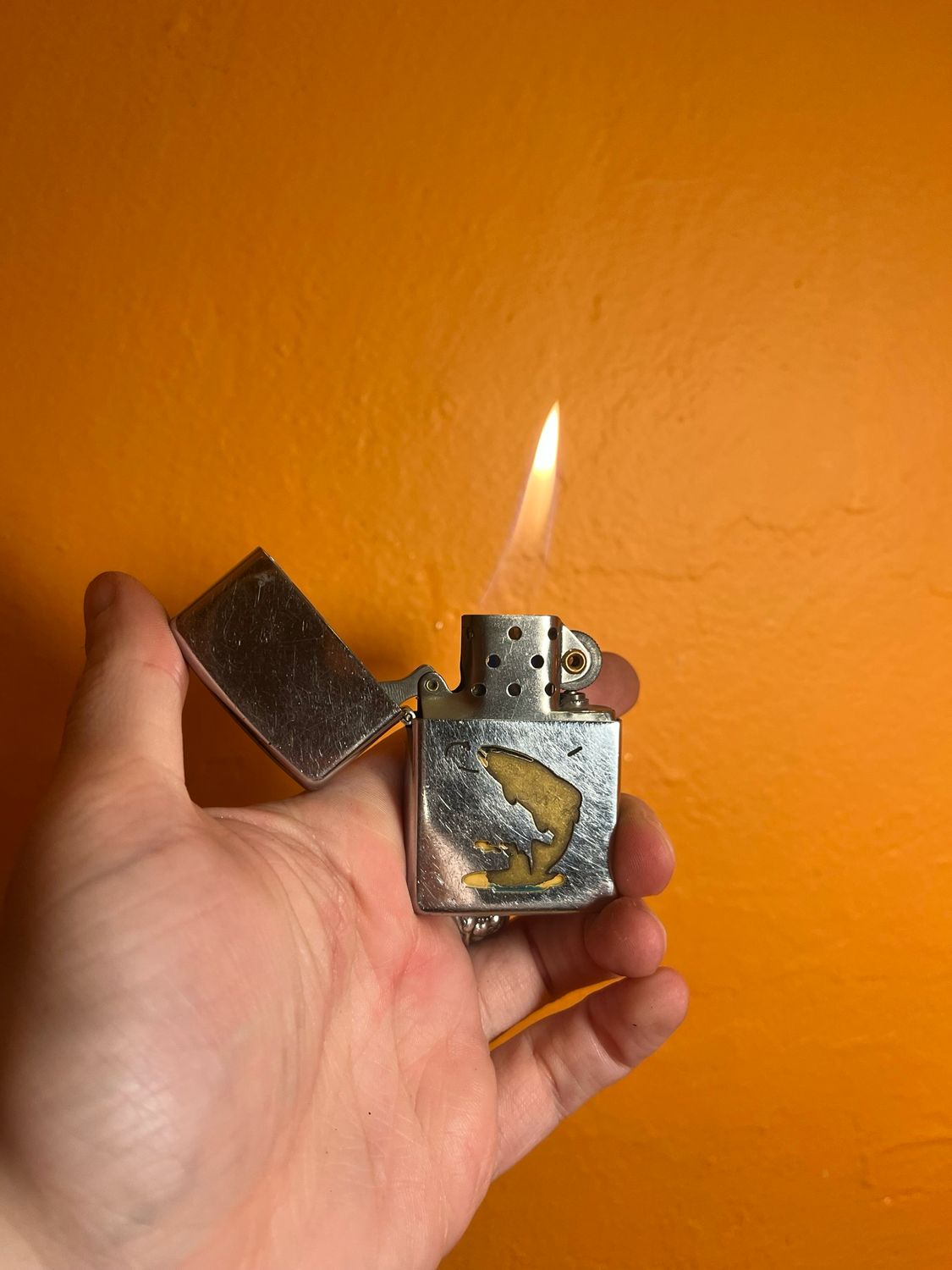 Pre-1950s Worn Fishing Zippo Lighter