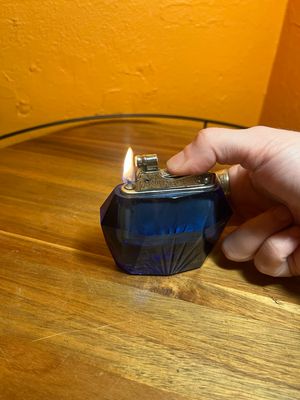 Blue Cut Glass Table Lighter
