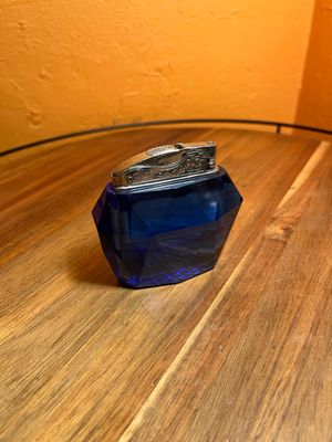 Blue Cut Glass Table Lighter