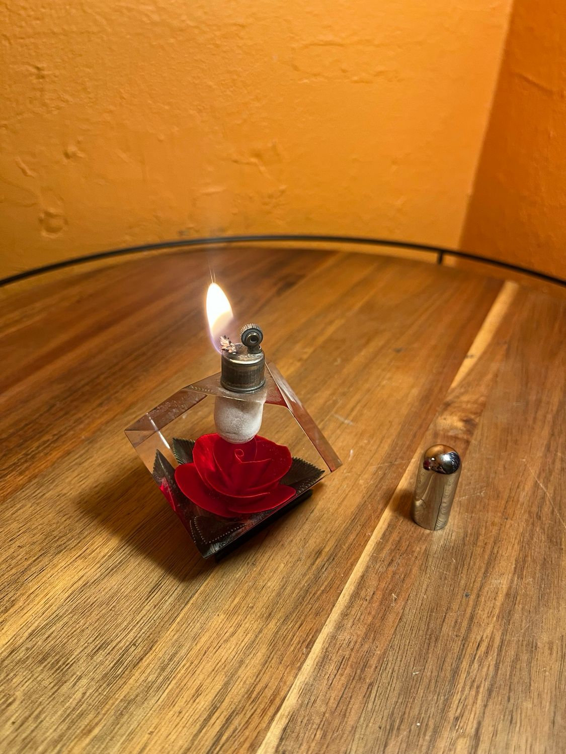 Red Rose Lucite Table Lighter