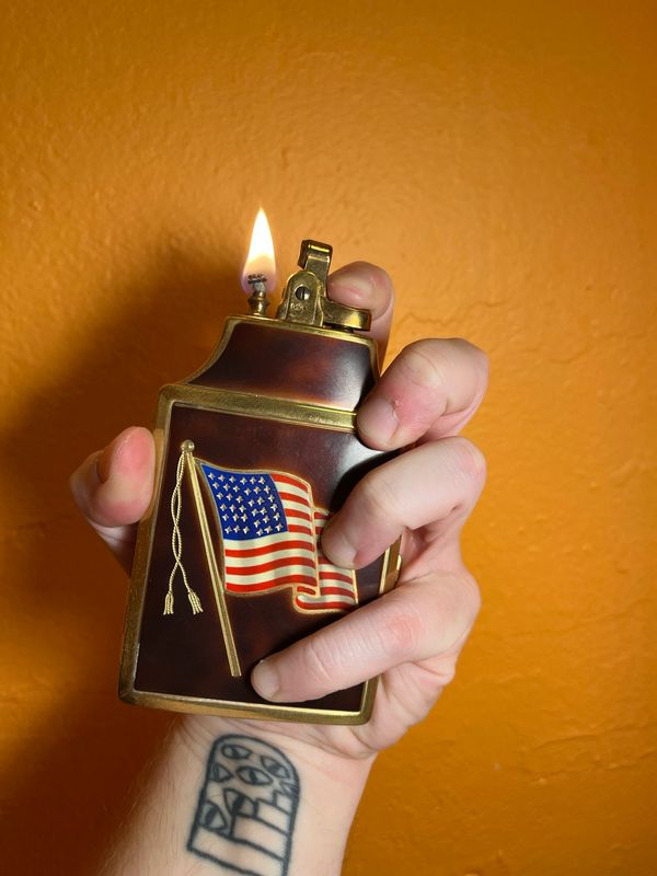 Ronson American Flag Cigarette Case Lighter