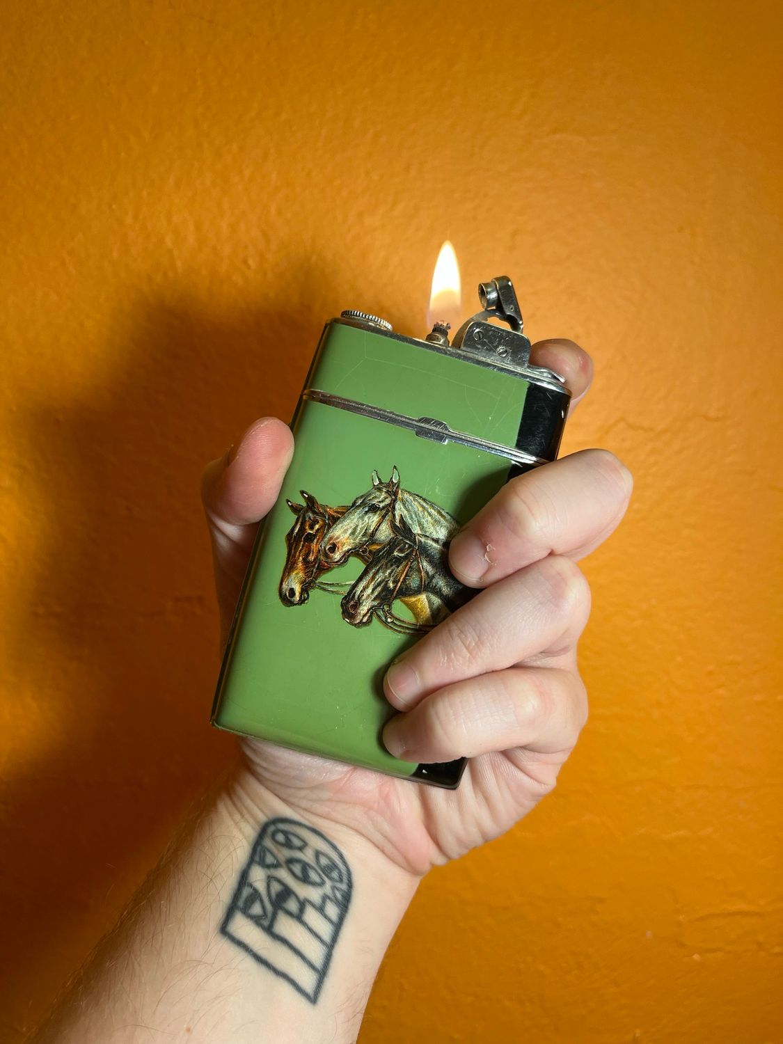 Evans Racehorses Cigarette Case Lighter