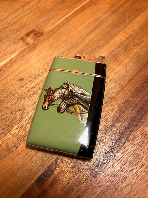 Evans Racehorses Cigarette Case Lighter