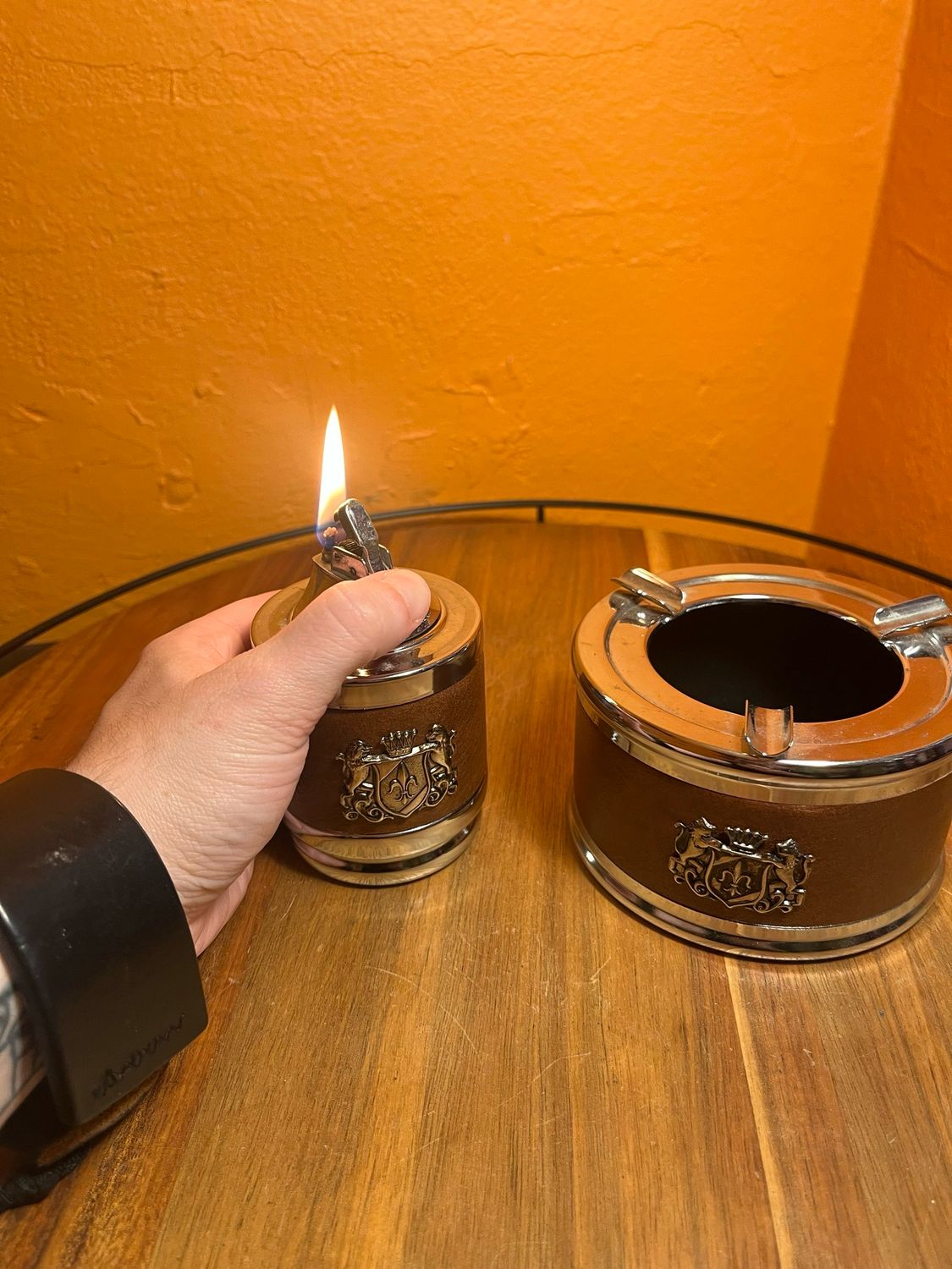 Colibri Fleur De Lis Table Lighter Ashtray Combo
