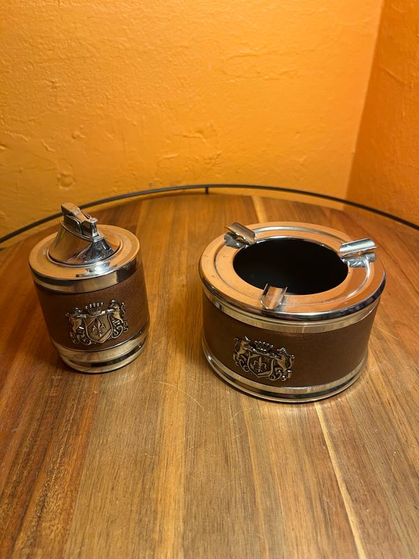 Colibri Fleur De Lis Table Lighter Ashtray Combo