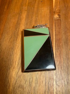 Customized ‘OAR’ Black &amp; Green Art Deco Cigarette Case Lighter
