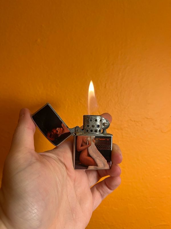 1970s Mink Redhead Pinup Flip Top Lighter