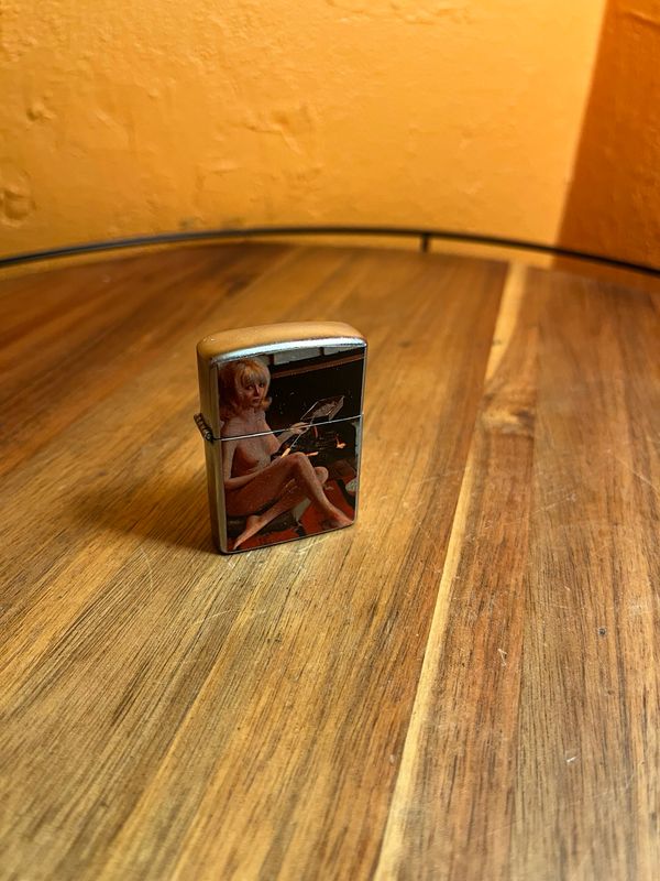 1970s Fireplace Blonde Pinup Flip Top Lighter