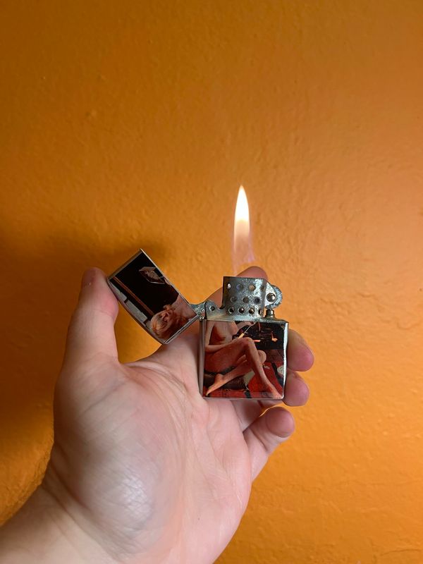 1970s Fireplace Blonde Pinup Flip Top Lighter