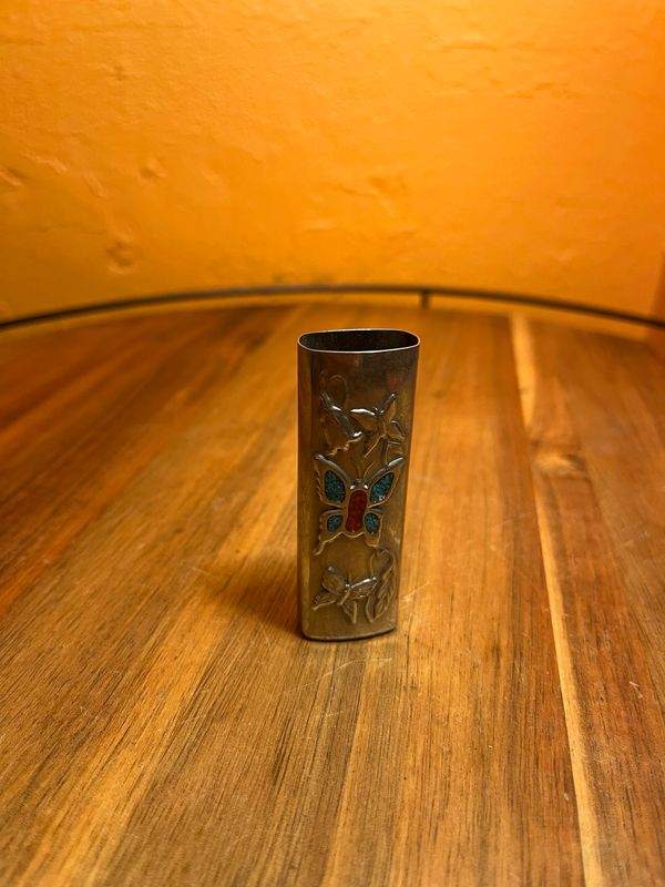 Turquoise &amp; Coral Southwest Style Butterfly BIC Lighter Cover Sleeve