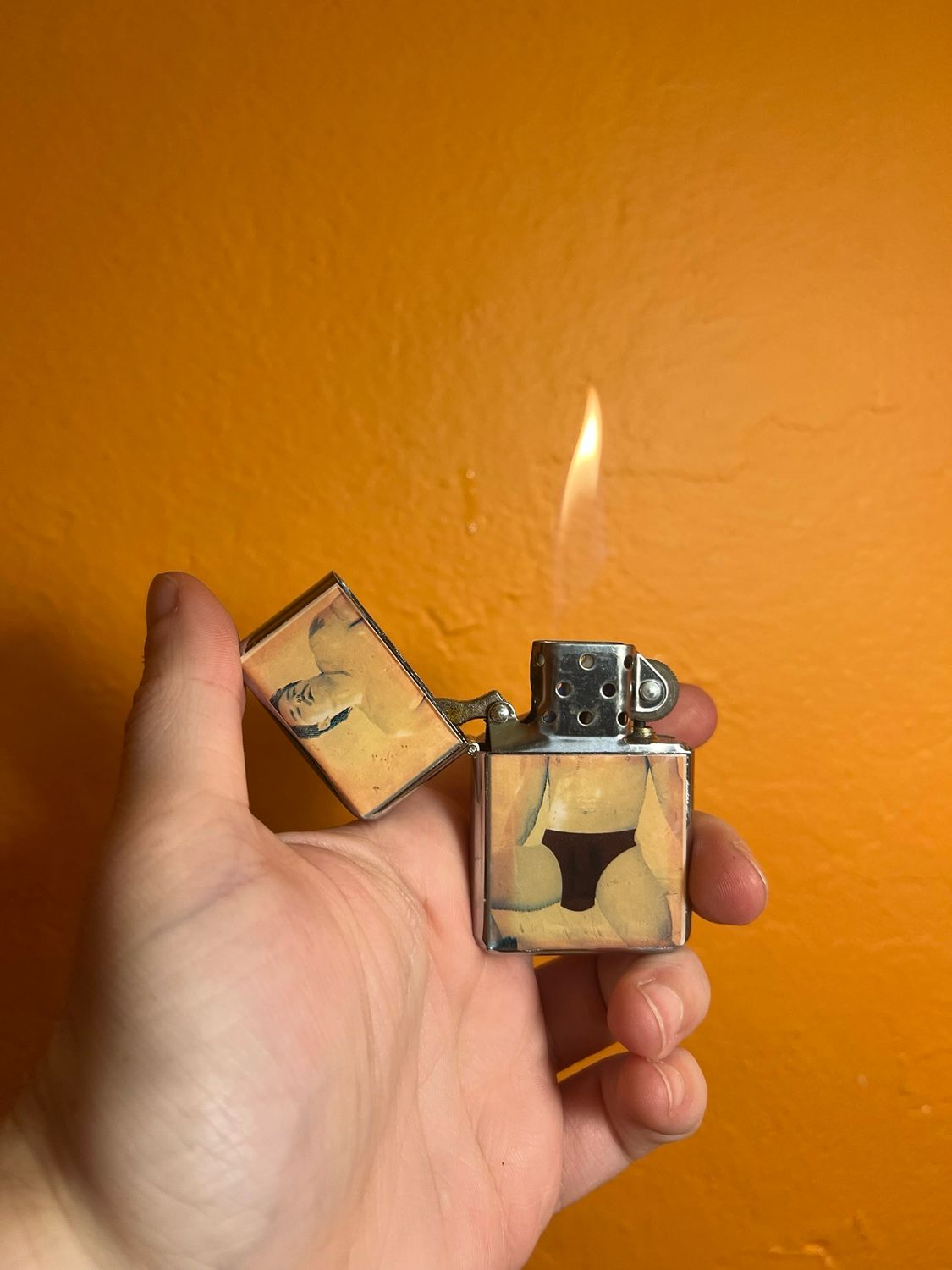 Laid Back Hunk Censored Pinup Flip Top Lighter
