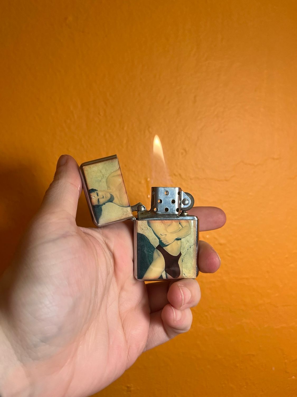 Beach Hunk Censored Pinup Flip Top Lighter