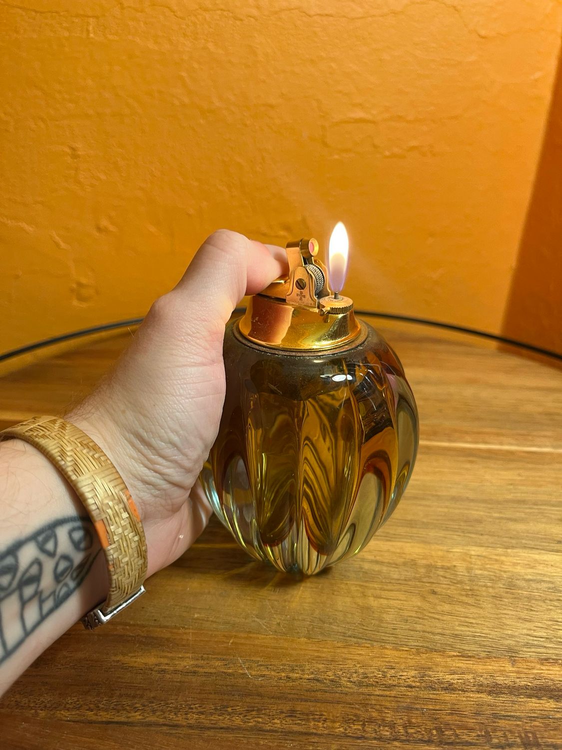 Smooth Cut Glass Table Lighter