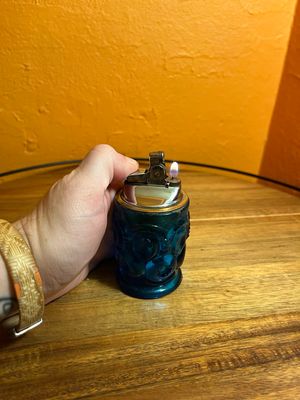 Blue Ornate Glass Table Lighter