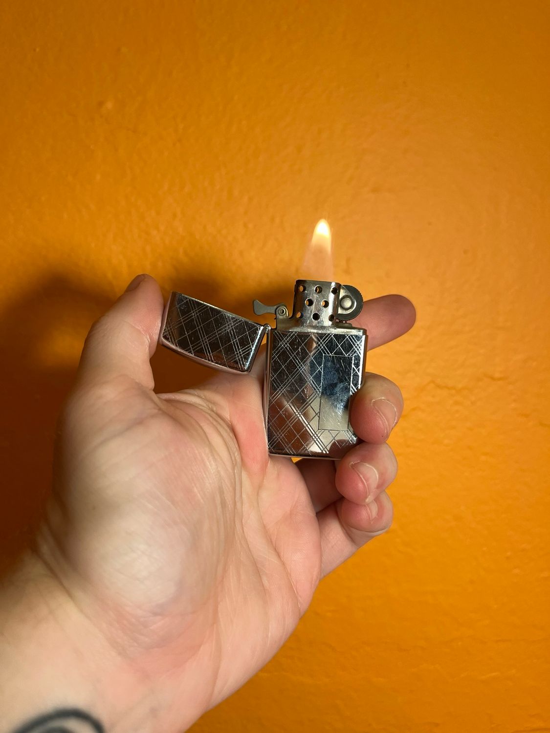 1970 Crosshatched Zippo Slim Lighter