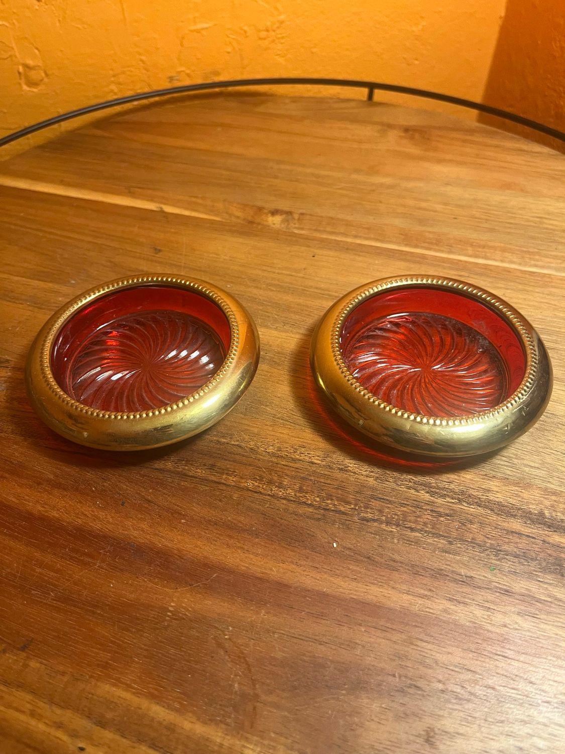 Gilded Red Glass Ashtray Set