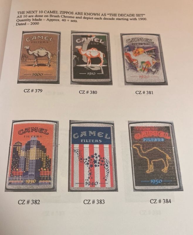 2000 CZ379-388 The Decade Set Camel Zippo Lighters