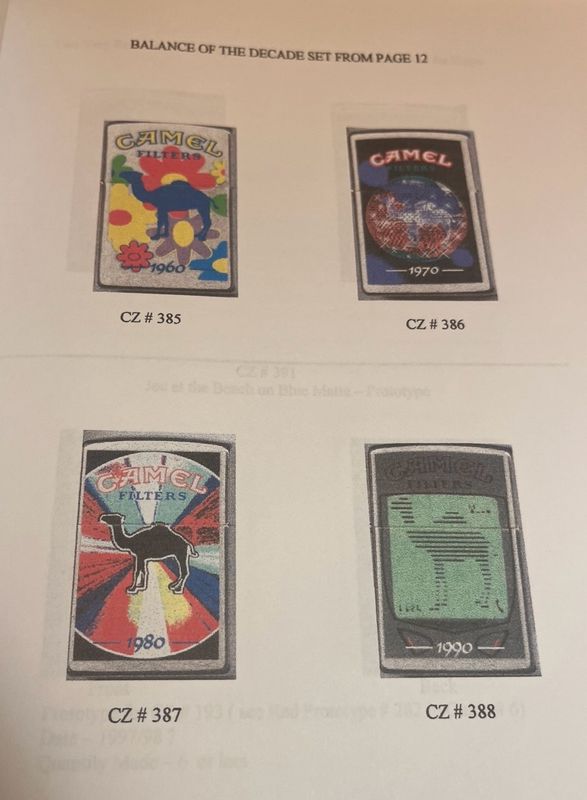 2000 CZ379-388 The Decade Set Camel Zippo Lighters