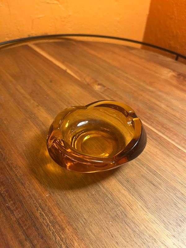 Lipped Amber Glass Ashtray