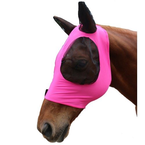 Lycra Pull On Fly Mask, Colour: Pink/Black, Size: Pony