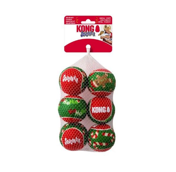KONG Holiday Dog SqueakAir Balls 6pk, Size: Medium