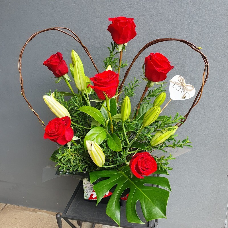 Valentine's Red Roses and Lilies (Best Value)