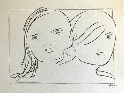 Deux filles / Two girls 5 drawings presented here