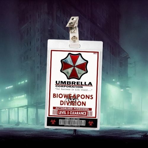 Resident Evil Umbrella ID Badge Card Cosplay / Halloween Costume (2 Options) Bloody Version