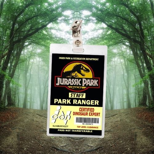 Jurassic Park Ranger ID Badge Card Cosplay / Halloween Costume (Regular &amp; Bloody Version)