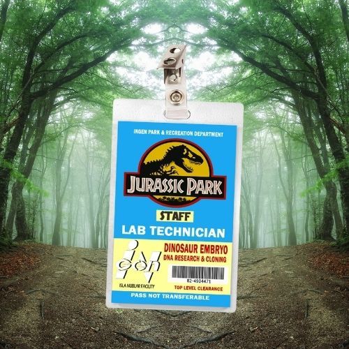 Jurassic Park Lab Tech ID Badge Card Cosplay / Halloween Costume (Regular &amp; Bloody Version)