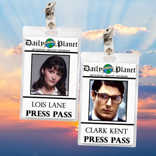 Lois &amp; Clark Daily Planet ID Badge Card w/ Christopher Reeve &amp; Margot Kidder Superman Cosplay / Halloween Costume