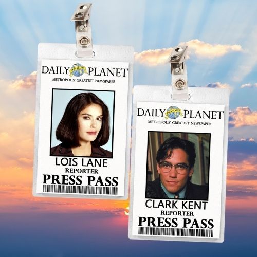 Lois &amp; Clark Daily Planet ID Badge Card w/ Dean Cain &amp; Teri Hatcher 90s TV Show Cosplay / Halloween Costume