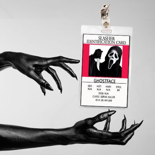 Horror Icon Ghostface ID Badge Card Slasher Cosplay / Halloween Costume Scream, Jason, Freddy, Michael, Saw, Art (10 Options)